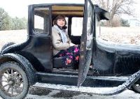 Leslie in Dad's "new" car