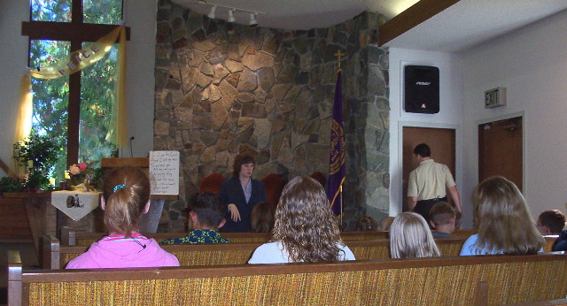 Leslie teaches at church